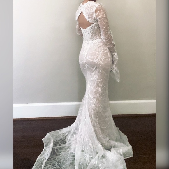 Beaded long sleeve sparkly wedding dress, reception or elopement gown - Picture 1 of 8
